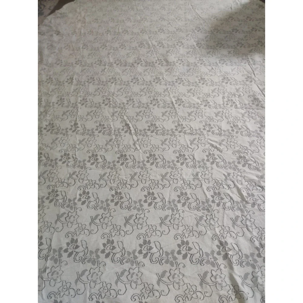 Vintage Cottagecore Filet Crochet Lace Floral Rectangular Tablecloth 52*78